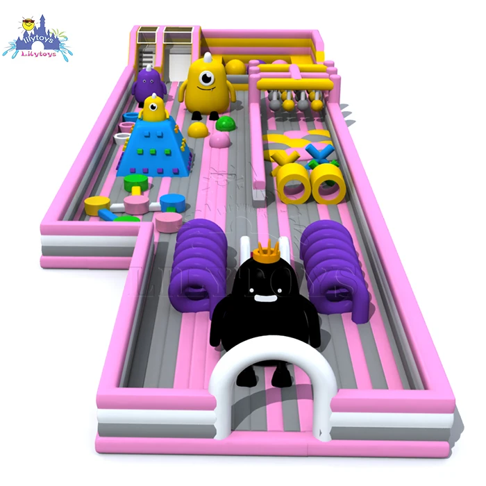Lilytoys внутренний функциональный розовый батут новый дизайн с мультяшным надувным горкой для парка развлечений надувная игровая площадка
