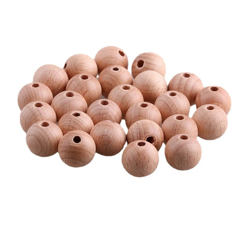 High Quality 25-80mm Customized LOGO Beech Wooden Organic Teething Rings Round Wood Baby Teether Toys