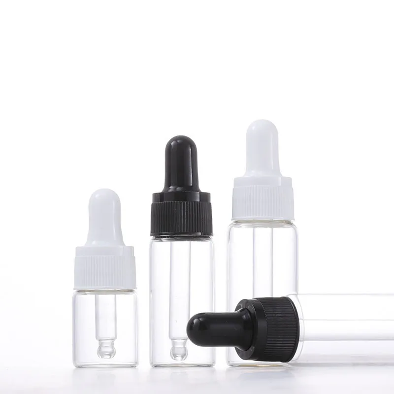 5ml 10ml Glass Dropper Bottle Serum Clear Black Rubber Head/Ring Recycled Cosmetic Dispenser 15ml Dropper Bottle Ready to Ship