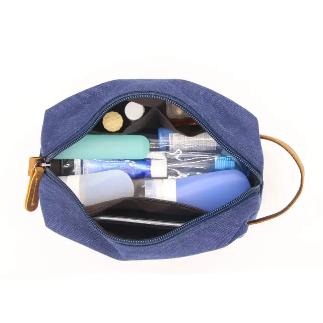 Wholesale Custom Logo Mens Vintage Canvas PU Leather Travel Toiletry Bag For Men
