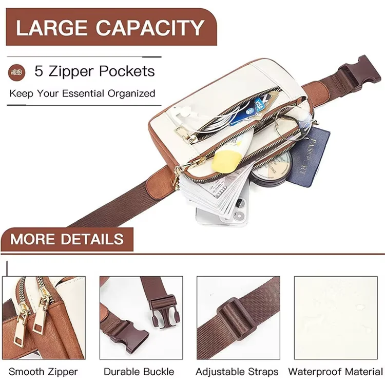 Wholesale Custom Logo Large Capacity Leather Belt Bag Waterproof Fanny Pack Crossbody Unisex Bum Bag with Adjustable Strap