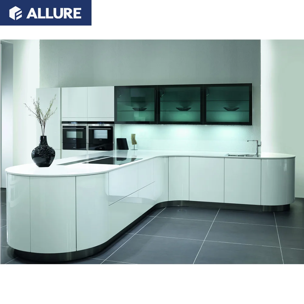 Allure Tall Cheap Island 2 Pac Layout Hotel Complete Fiber Handleless Kitchen Cabinet Design Colour China Customized Durable MDF