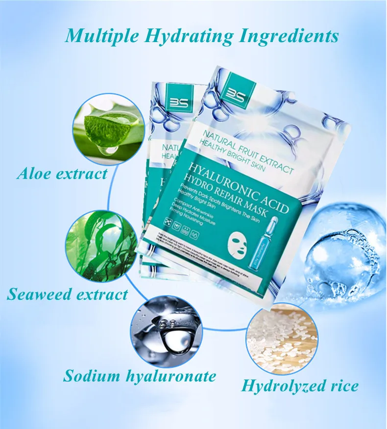 OEM Hot Popular Product Beauty Skin Natural  Hyaluronic Acid  Repair Facial Mask Sheet Skin Care Hydrating Moisturizing Skin