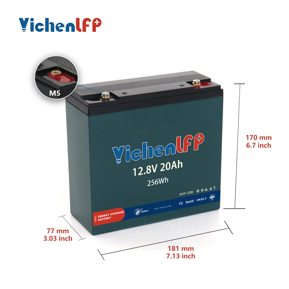 YichenLFP многоцелевой перезаряжаемый портативный глубокий цикл литий-железо-фосфатный аккумулятор 12 В 20 Ач для замены свинцово-кислотных