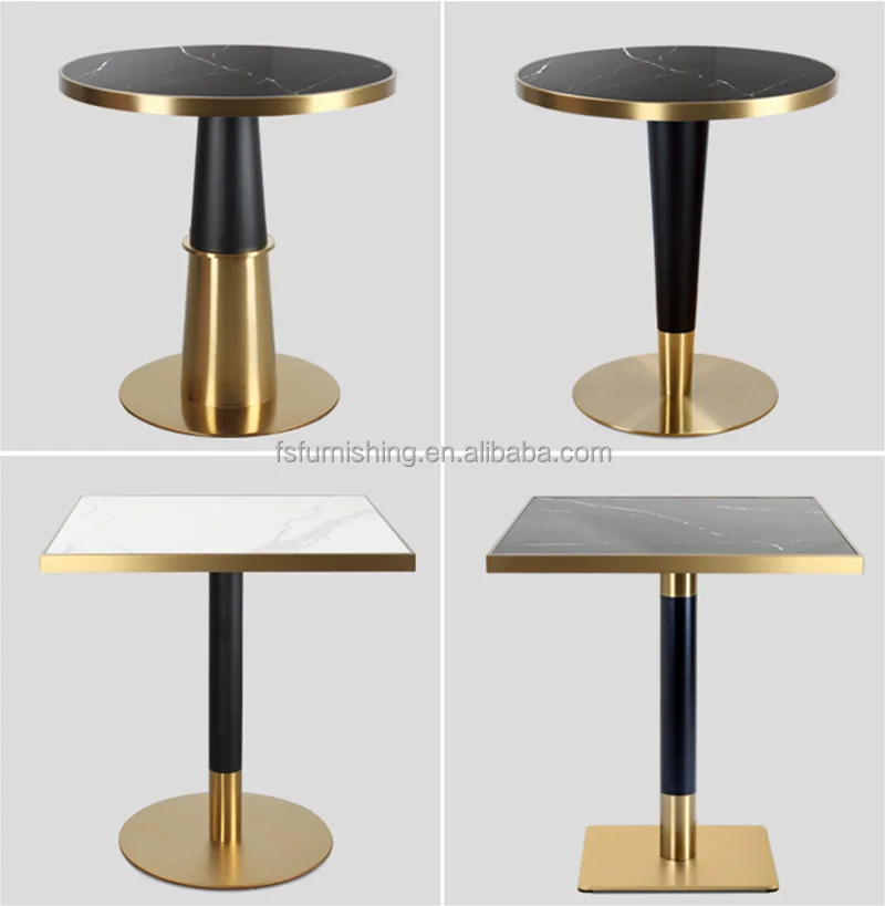 luxury high end Restaurant Bistro Tables gold stainless steel marble stone top Round Dining meeting coffee Table