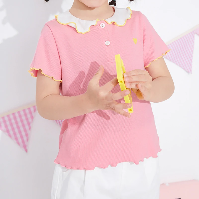 
Children beautiful KID pink Color cotton Custom Short Sleeve T shirt 