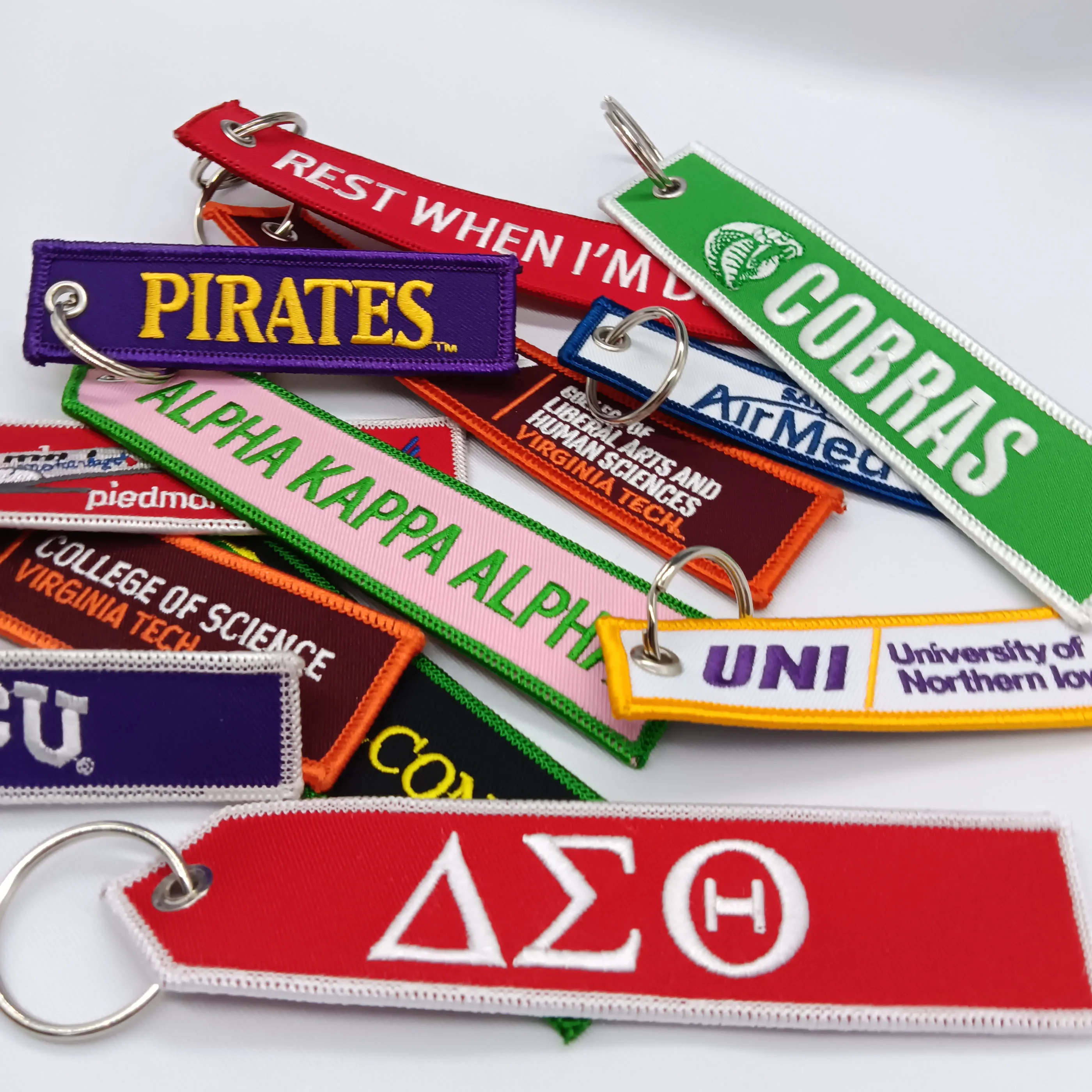 Tag Keychain Custom Shape keychain Custom Sorority Fraternity Embroidered Keychain Logo