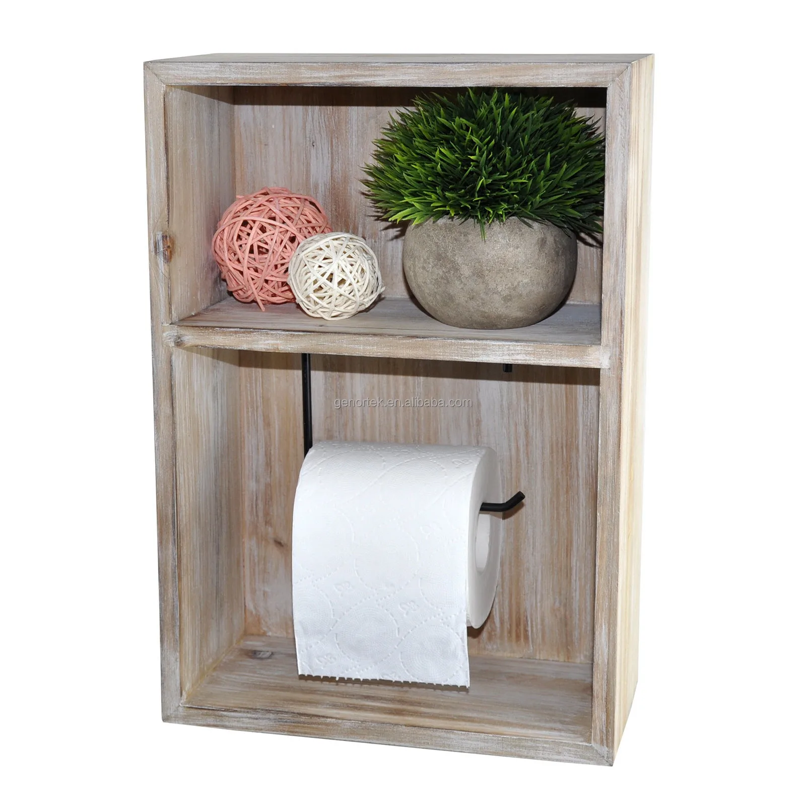 Wall Mount Toilet Paper Holder, Decorative Tissue Paper Roll Dispenser Floating Shelf, Recessed Cubby Box Bracket Cabinet