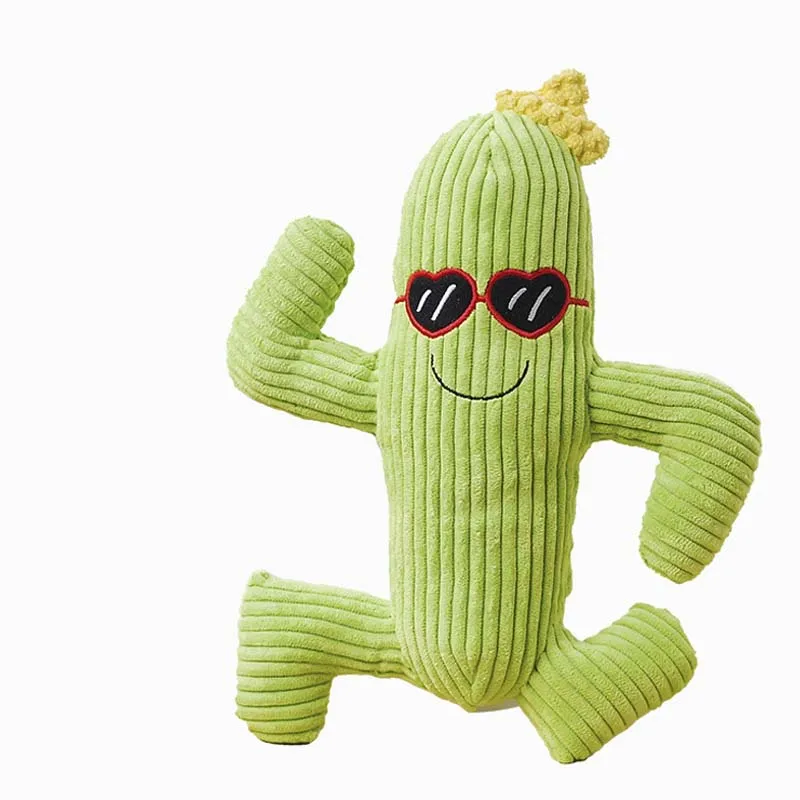 Manufacturer Wholesale OEM/ODM Cute Cartoon Cactus Design Bite Resistant Squeaky Dog Plush Chew Toy