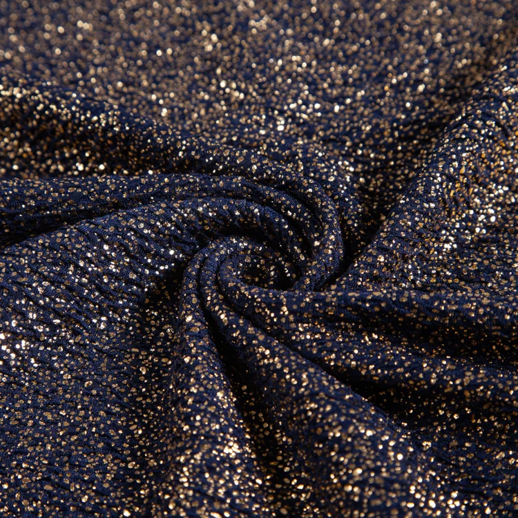 polyester factory direct sale printed shinning metallic dot stretch crepe fabric for garment