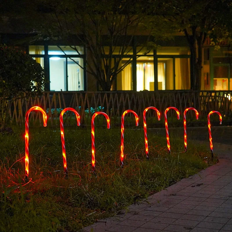 Solar Power Light Christmas Candy Cane String Lights LED Garden Ground Plug Crutch New Year Decor Atmosphere Holiday Lighting