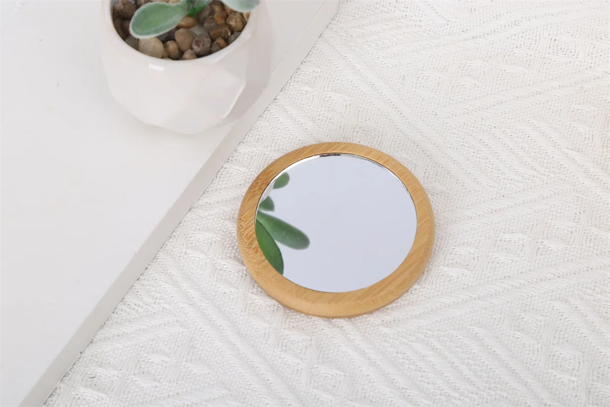 Custom Eco Friendly Small Round Square Bamboo Wood Pocket Mirror Travel Portable Wooden Makeup Mirror