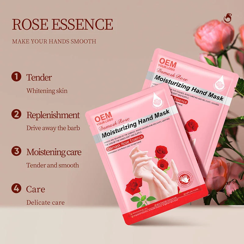 Wholesale Natural Hand Care Hydrating Hand Mask Peeling Rose Goat Milk Essence Moisturizing Whitening Hand Mask