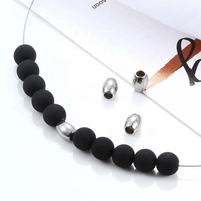 Wholesale Straight Hole Rice Shape Stainless Steel Bead Charm Loose Bead for DIY Jewelry Making Chain Accessories Findings