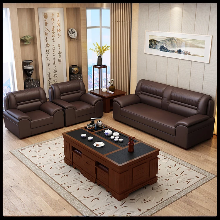 BOSS Office Sofa Sets Luxury Modern Furniture Lounge Luxury Wooden Leather Sofa For Business Reception