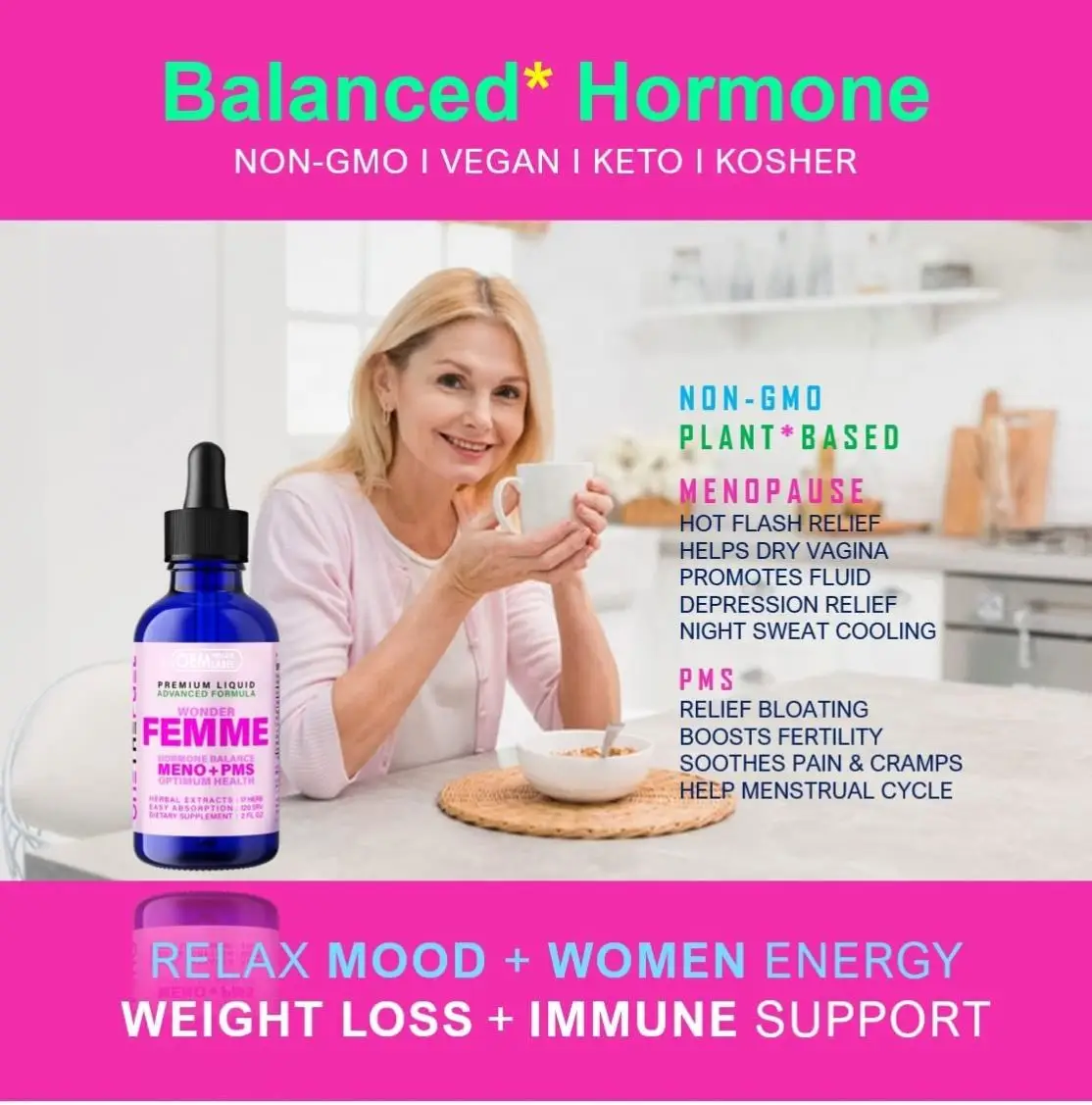 Menopause Supplement Drop With Dong Quai Licorice Root Women Hormone Balanced PMS Menopause Liquid Extract Anti Ageing OEM