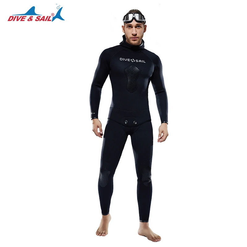 Wholesale Two Piece Men Hoodie Wetsuits 3mm 5mm 7mm CR Neoprene Free Diving Wet Suit Full Body Diving Spearfishing Wetsuit