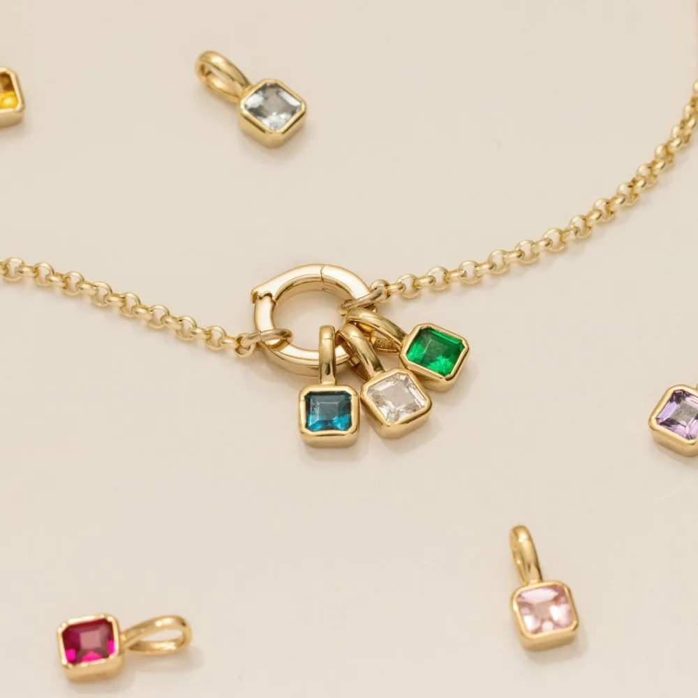 Manna Waterproof 18K Gold Plated Colorful Charm Square Zircon Birthstone Charm Pendant For DIY Necklace