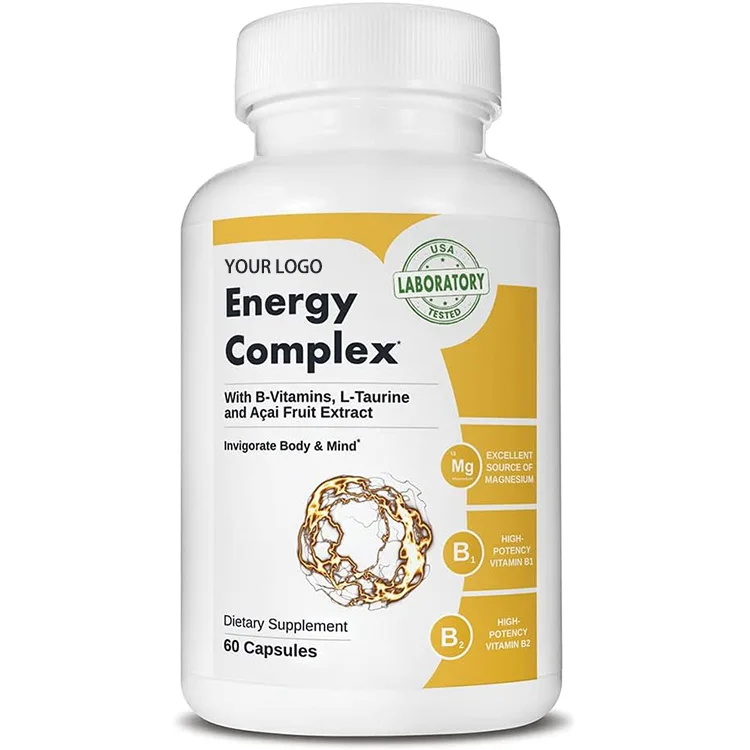 Energy Complex  Caffeine B-Vitamin Complex L-Taurine and Acai.  Supports Everyday Energy Levels & Invigorates The Body and Mind