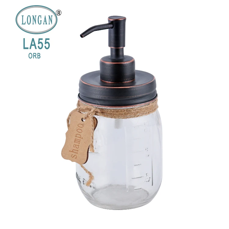 China Manufacturer Mason Jar  450ml Bulk Shampoo Glass Soap Liquid Dispenser Bottles with Stainless Steel Pumps