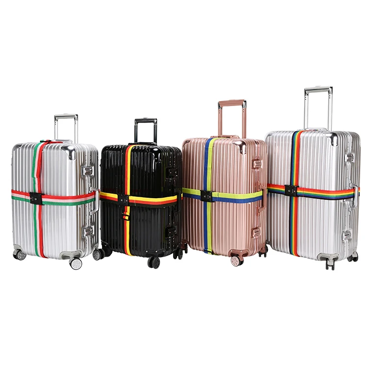 Colorful Webbing Rainbow Adjustable Suitcase Belt With TSA Lock Scale Luggage Cross Strap Belt