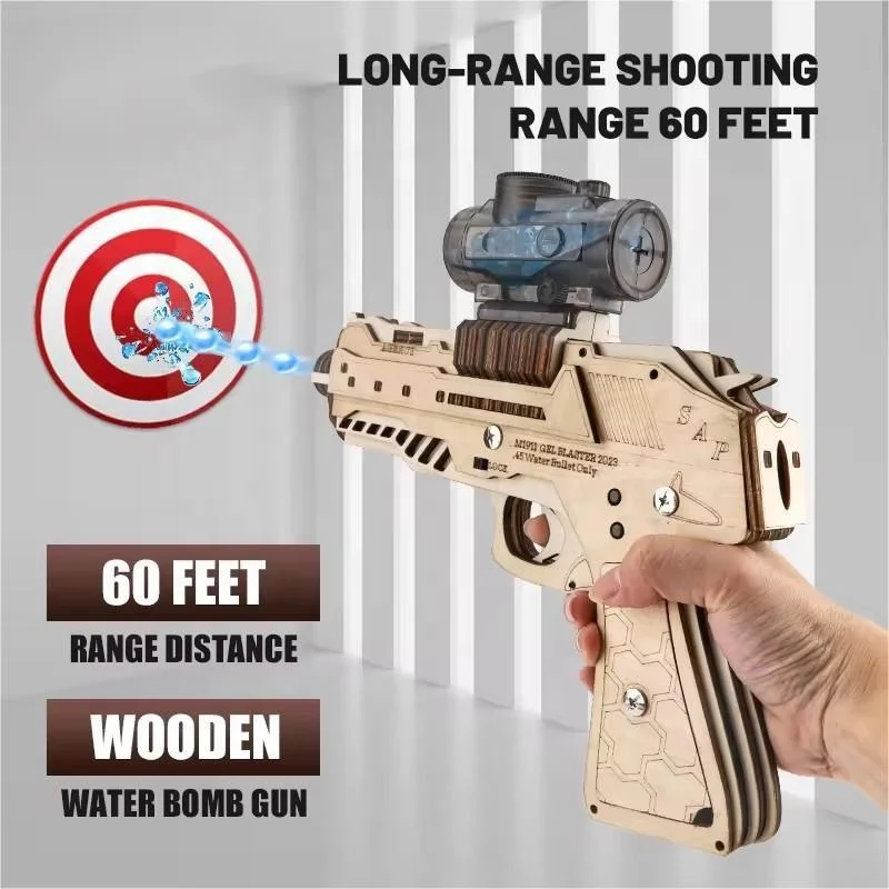 New Arrival Educational Assemble Toy Water Bullet Gun Adult Kids Wooden Gel Blaster Handmade DIY Puzzle Toys