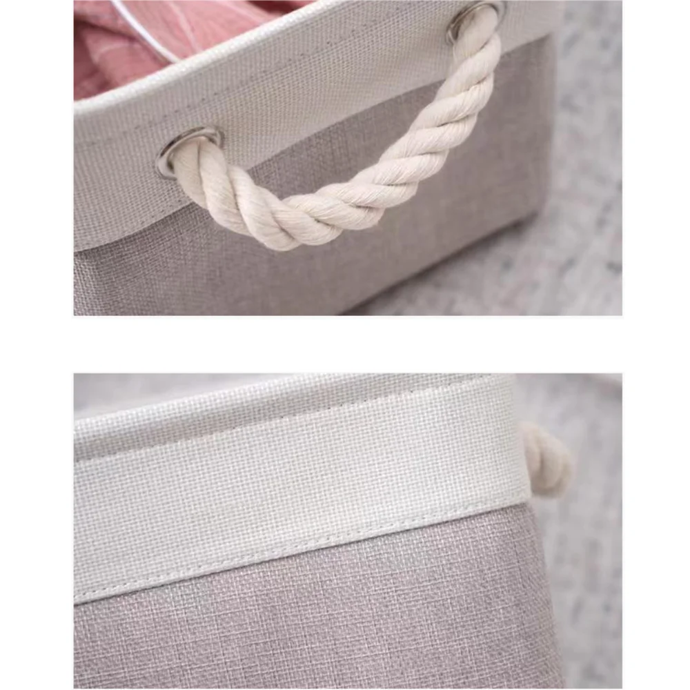 Linen Storage Bins with Sturdy Cotton Handles Fabric Storage Baskets for Home or Office Closet Organizing Books Clothes Toys