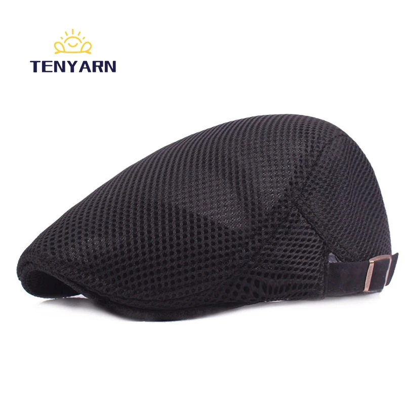 Tenyarn 2023 Men Breathable Mesh Summer Newsboy Breathable Beret Cap Flat Ivy Hats China Wholesale
