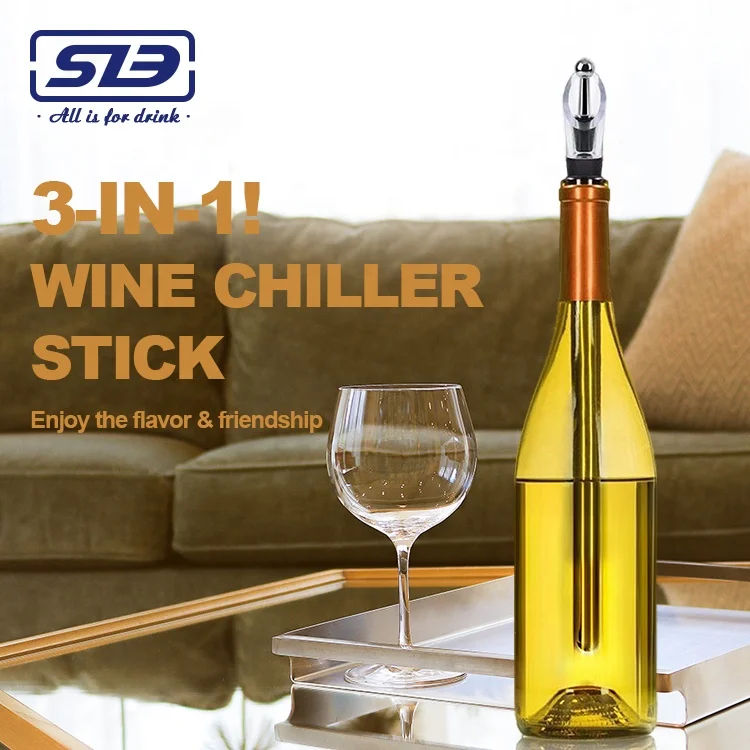 3 in 1 Stainless Steel Wine Bottle Cooler Stick Wine Chiller With Aerator And Pourer For Merlot Beer Whiskey Cocktails Grape