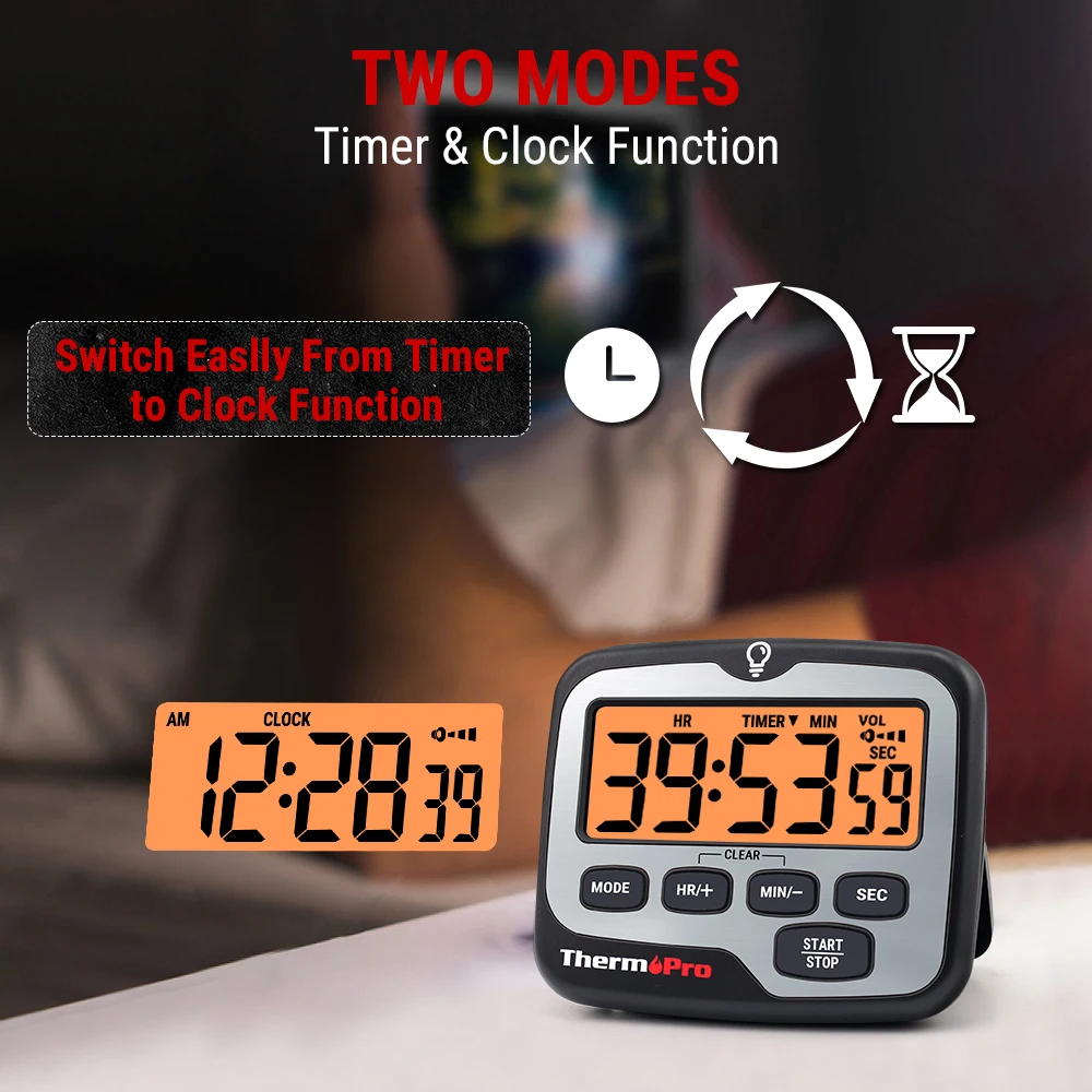 Multi-functional ThermoPro TM01 Digital Kitchen Timer for Meat Cooking