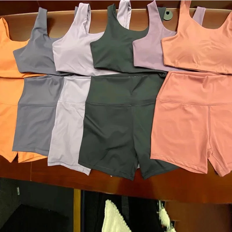 Nylon spandex two piece soft cozy workout fitness gym yoga shorts women fitness set