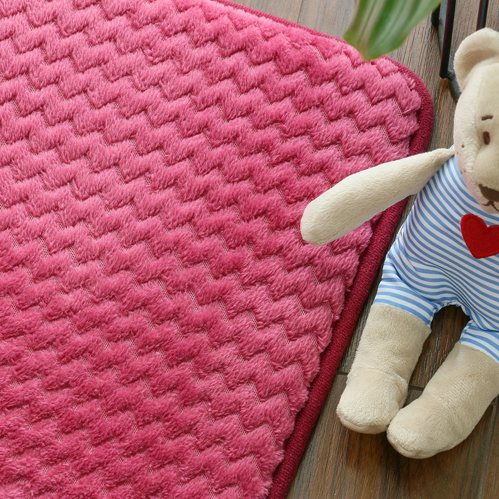 Customizable flannel jacquard Microfiber floor mat cross breaks backing PVC anti-skid foot mat Water absorbent memory foam mat