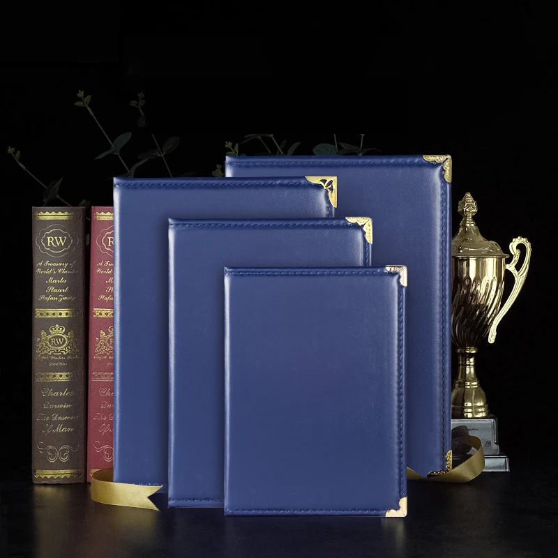 
A4 Size Blank Customized Diploma of Graduation Blue PU Leather Smooth Padded Certificate Folder 
