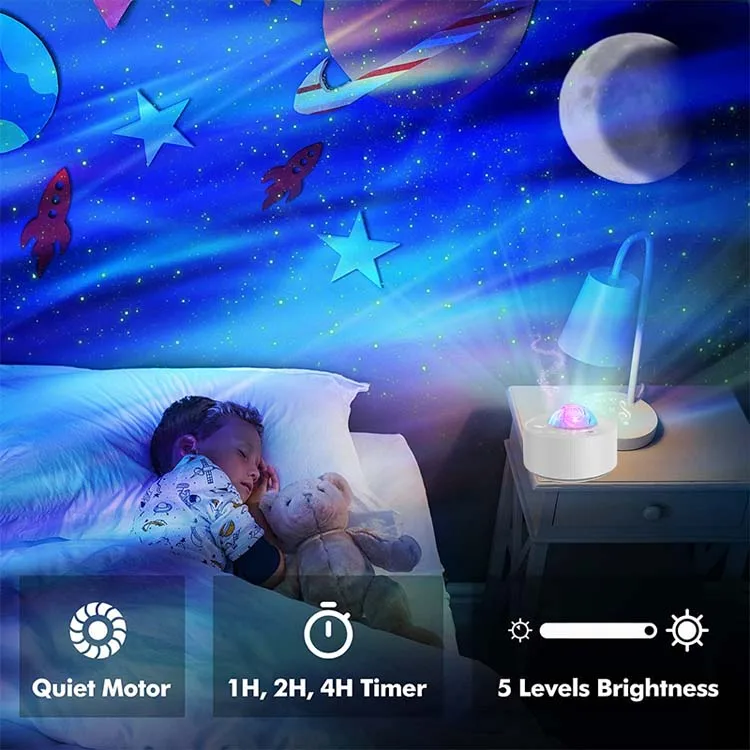 LED Aurora Star Galaxy Starry Sky Projector Night Light Built-in Whit Noise For Hoom Bedroom Decoration Kids Child Gift