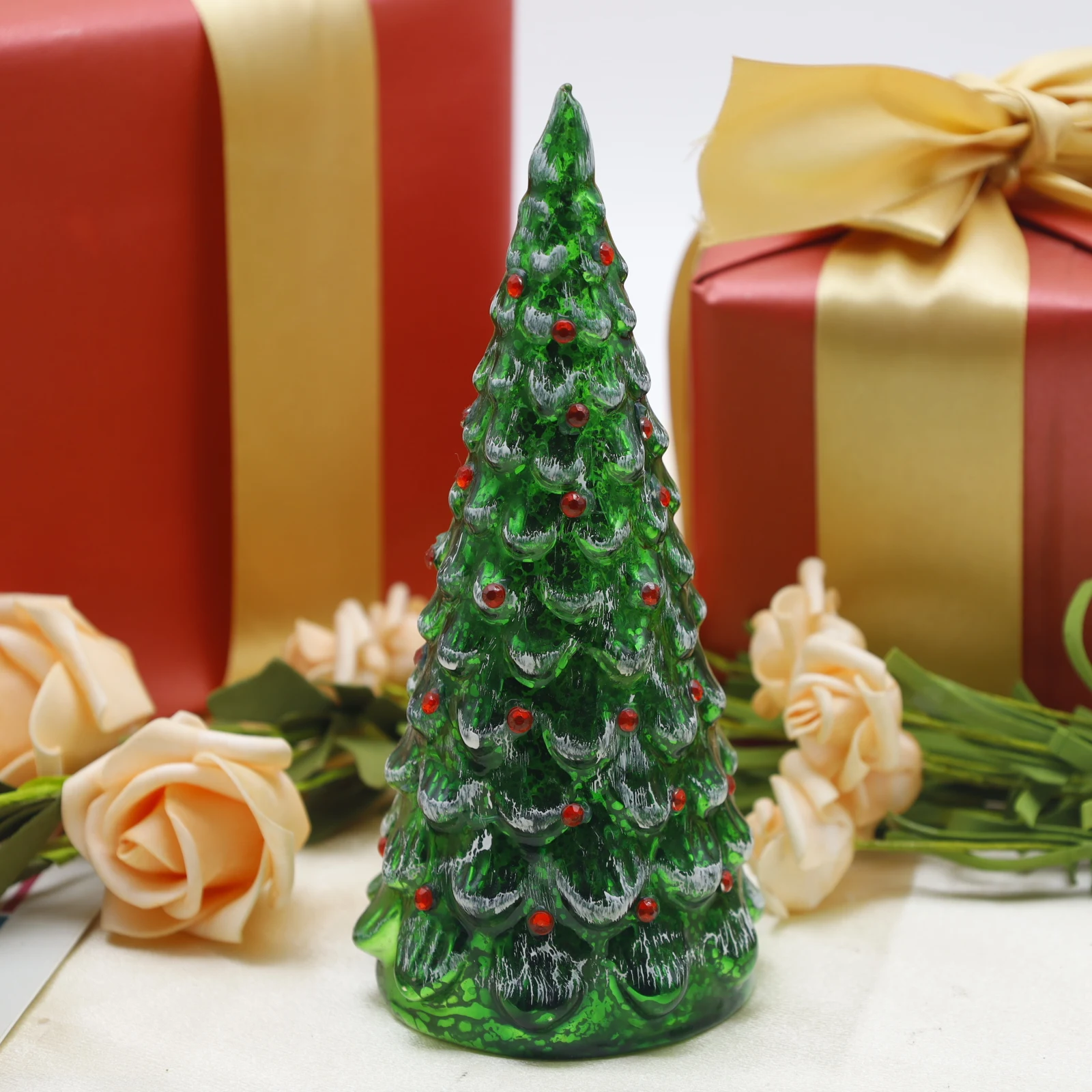 2024 New Product Christmas Decoration Desktop Glass tree with lights Christmas Luminous Night Lights Trees Crafts For Party