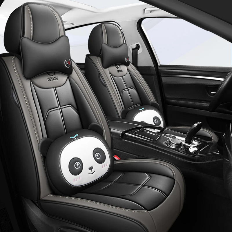 anti scratch durable cute sweet cartoon panda pillow well fitting artificial leather car seat cover full set luxury