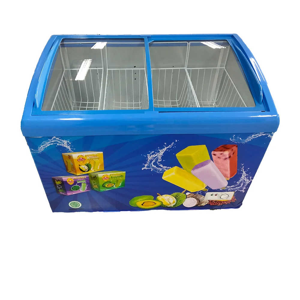 SD-158Y 158L cooler and fridge open top refrigerator chest curved glass door showcase Commercial ice cream lpg gas freezer