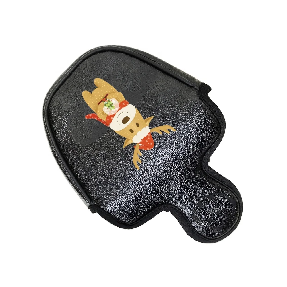 2022 Fine Quality Black Pu Leather With Print Cute Logo Customized Golf Club Headcover Putter Mallet Head Cover