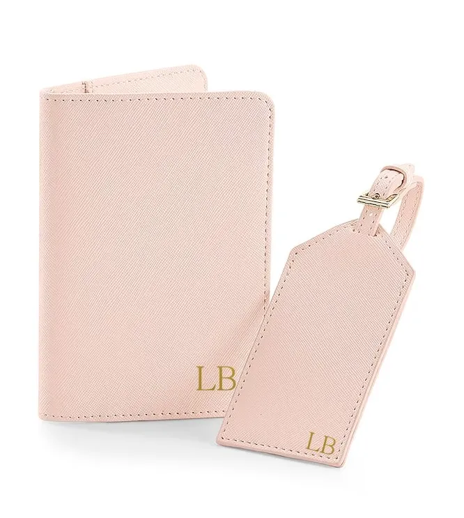 High quality leather passport cover and luggage tag travel set