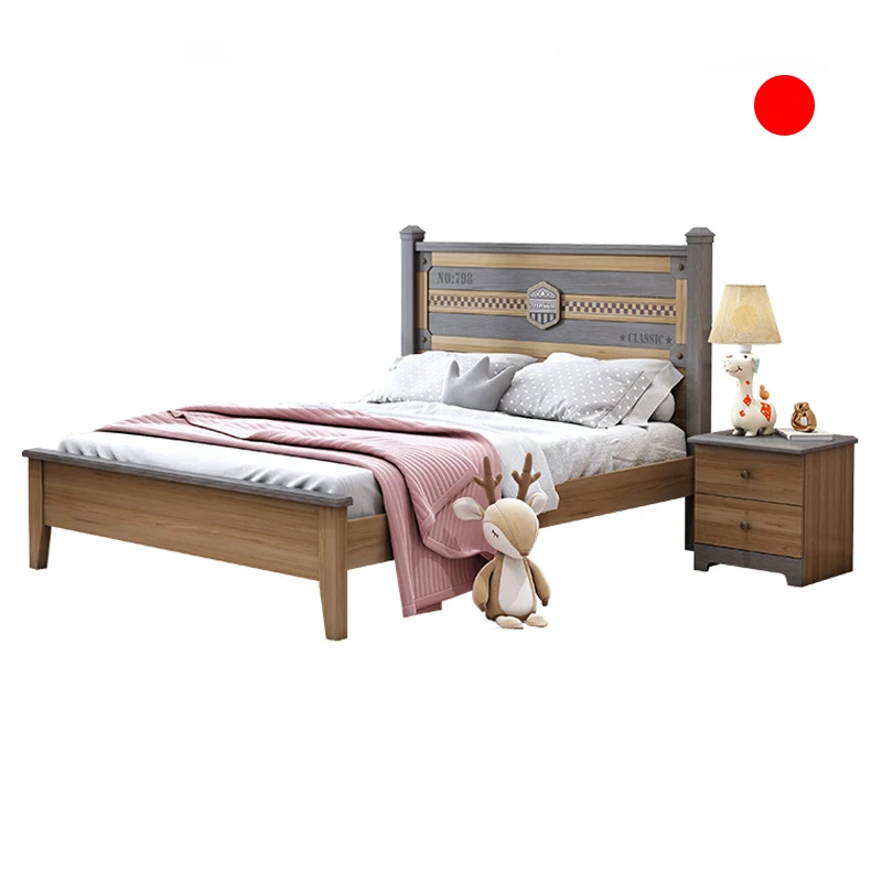 
American style child single children bed frame set for girls boy bedroom room furniture solid wooden double cartoon kids bed 