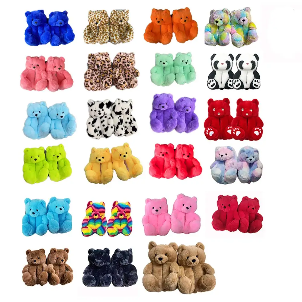Teddy bear slippers 2022 fuzzy teddy Wholesale Plush adult Slipper House teddy bear slippers for women girls