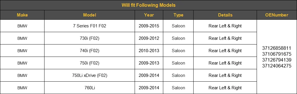 37126791675 37106791676 Rear Shock Absorber Air Suspension Strut For BMW 7 Series F01 F02 740 750 760