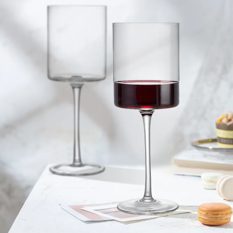 Hand Blown Long Stem Crystal Unique Drink Ware Square Vintage Red White Wine Goblet Cups Gin Glassware Dessert Glass Glasses Set