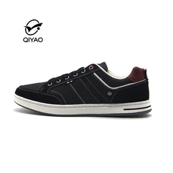 Qiyao Wholesale Classic PU Leather Men Casual Breathable Sneakers Lace-up Low Top Shoes