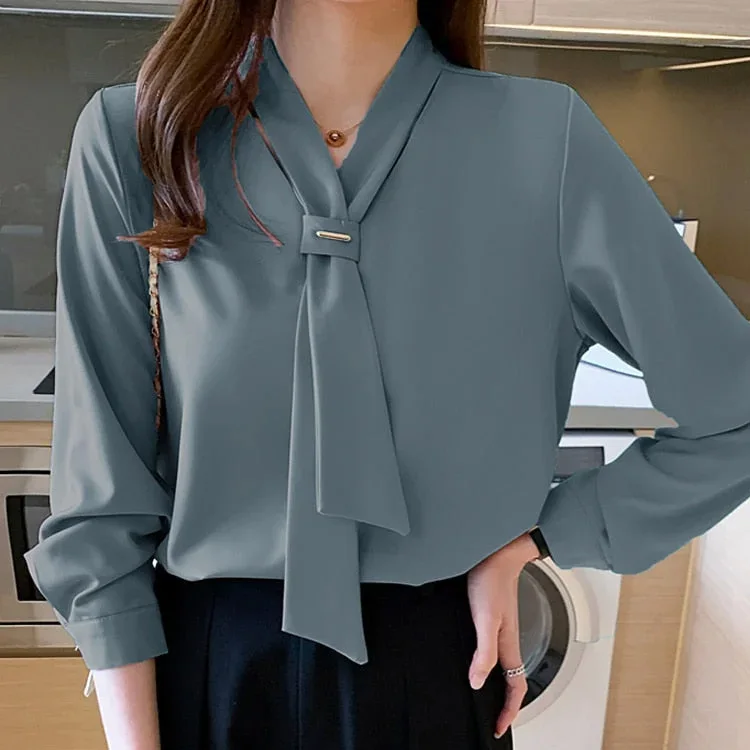 Satin Blusas Vestidos De Fiesta Largos Elegantes Y Office Wear V Neck Long Raglan Sleeves Women Blouses And Shirts For Women