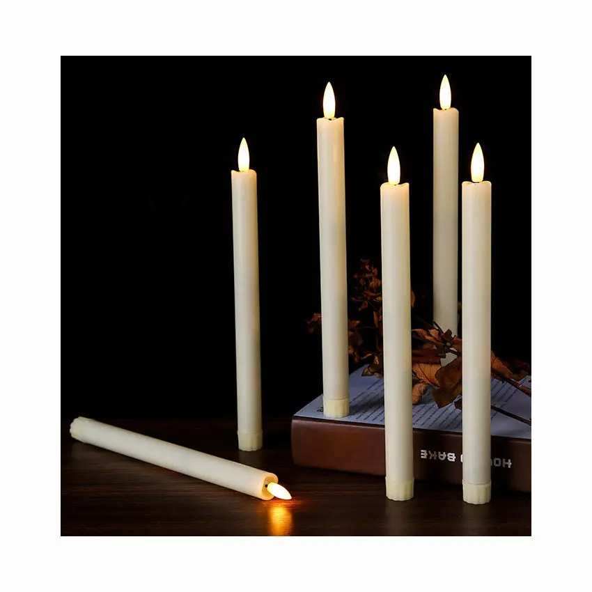 Flameless Real Wax Paraffin Plastic Pillar Warm Light LED Taper Candle With 10 Keys Timer Remote Operate For Gift