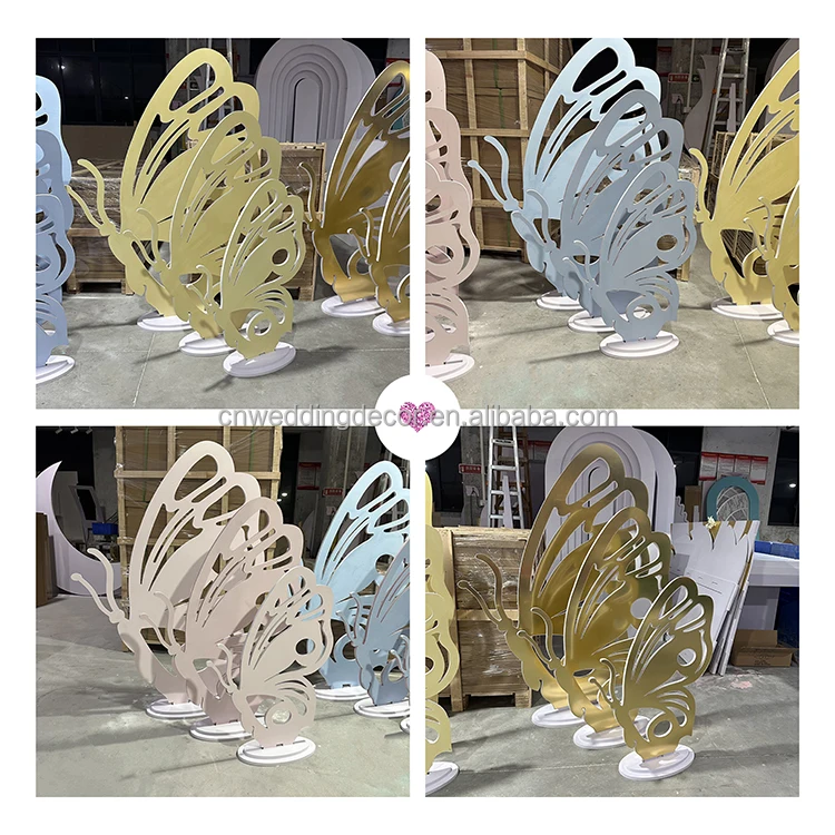 Luxury PVC Backdrop Stand Frame Gold Butterfly Acrylic Backdrop For Party Event Stage Decoration