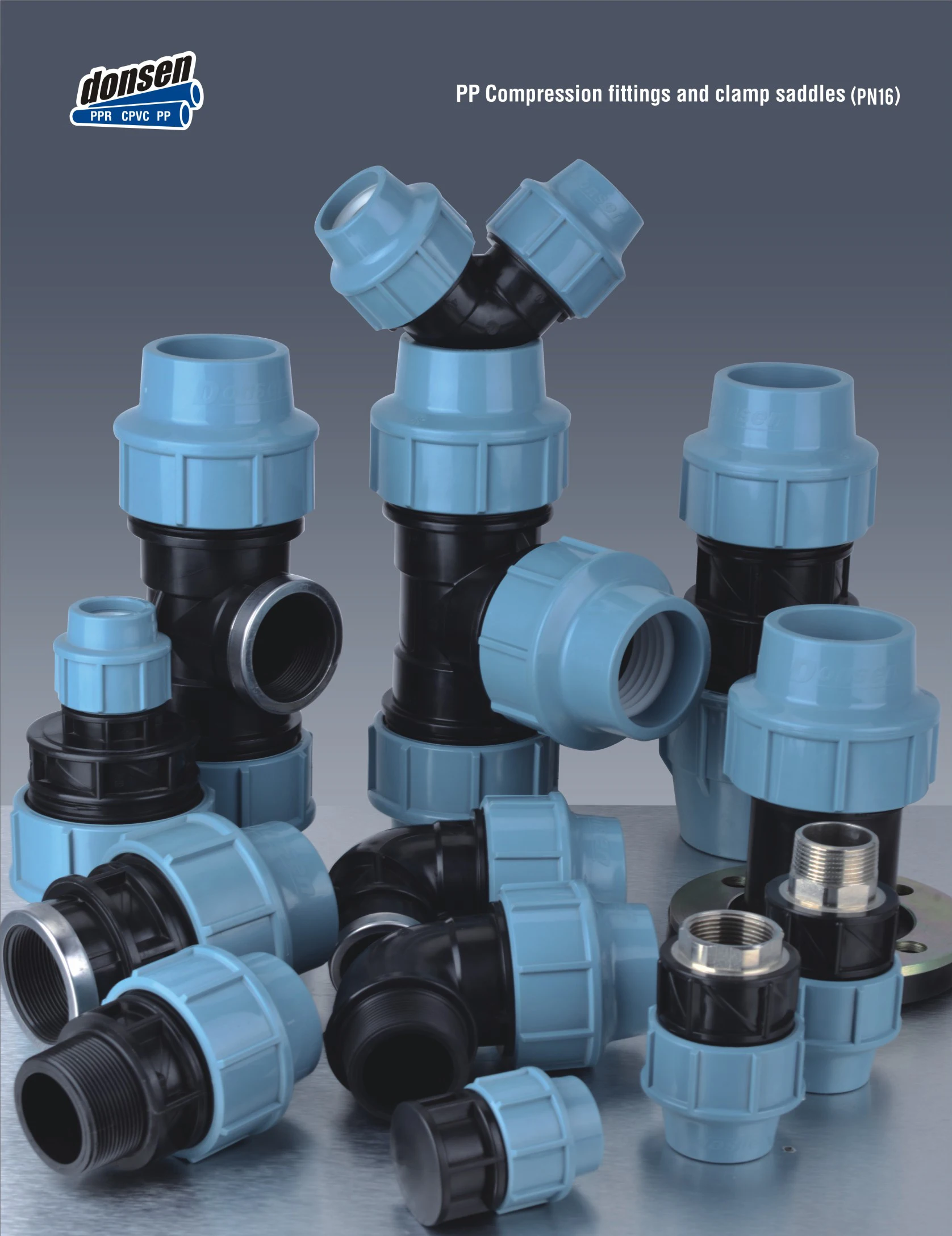 Donsen PP PE compression fitting clamp saddle PN10 for pipe