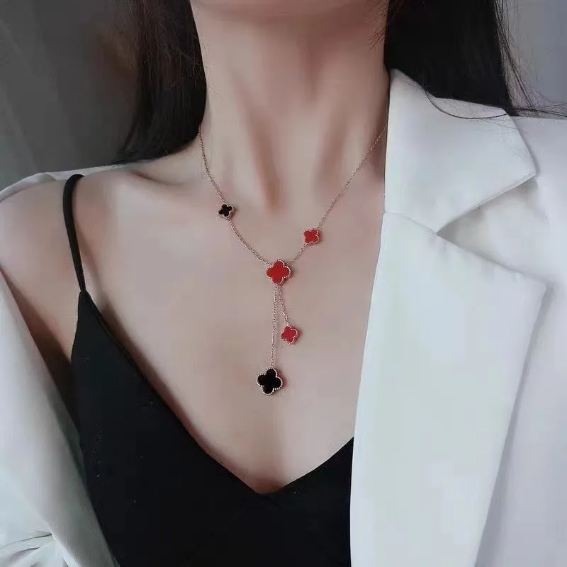 Модное ожерелье из титановой стали с четырьмя листьями клевера кисточкой 18 карат позолоченные женские украшения