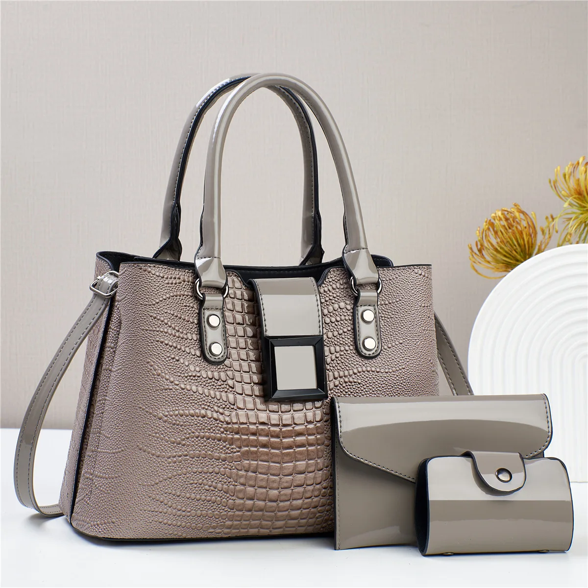 New High Quality Crocodile pattern PU Leather Handbags for Women Ladies Shoulder Bag   Luxury Large Fashion Solid color Tote Bag
